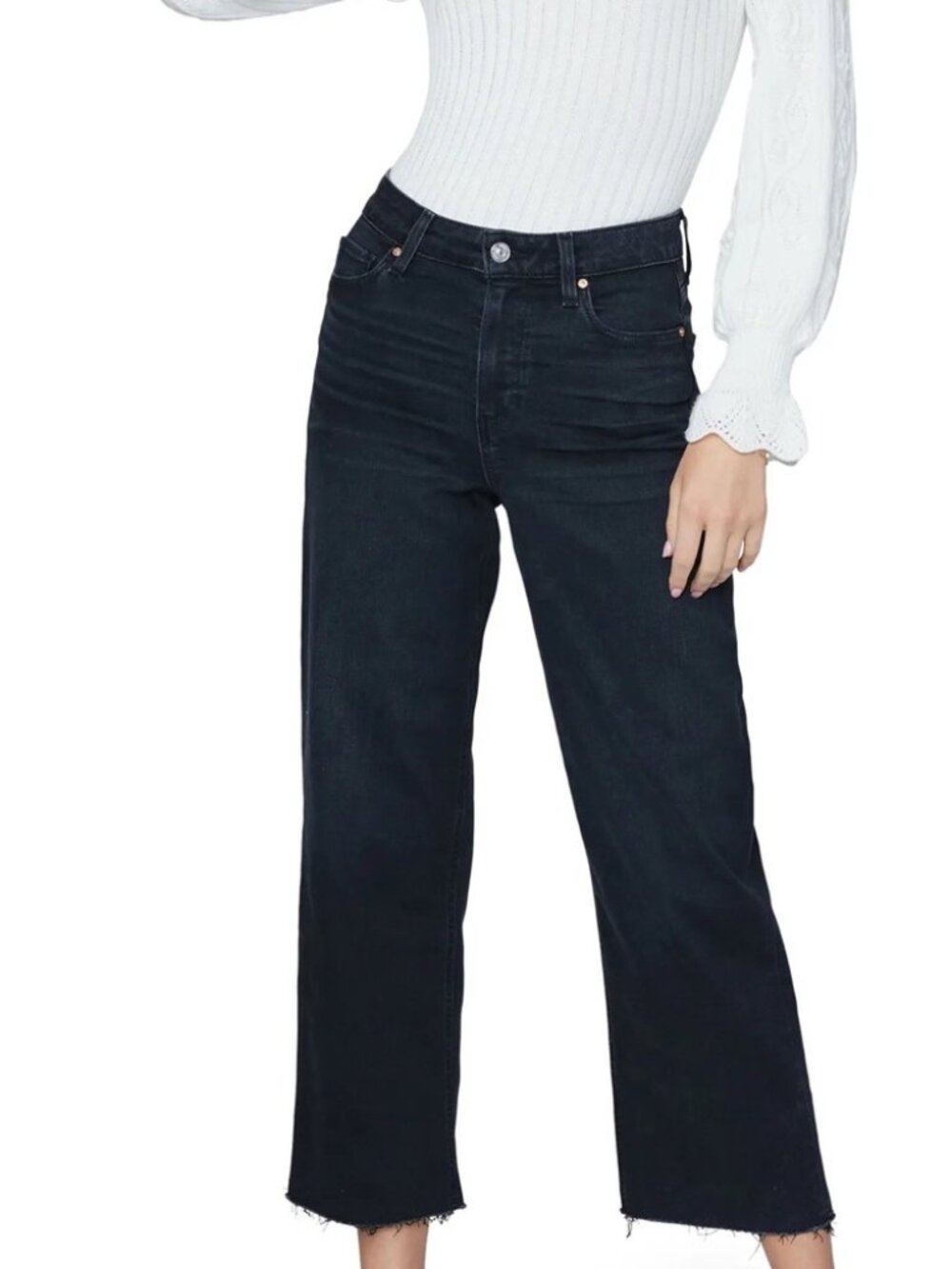 PAIGE Nellie Wide Leg Jeans Size 26 Black High Rise Stretch Denim